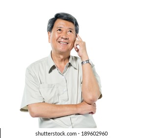 Cheerful Old Asian Man Thinking