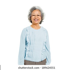 Cheerful Old Casual Asian Woman