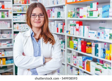 Cheerful Pharmacist Chemist Woman Standing Pharmacy Stock Photo 549938593 |  Shutterstock
