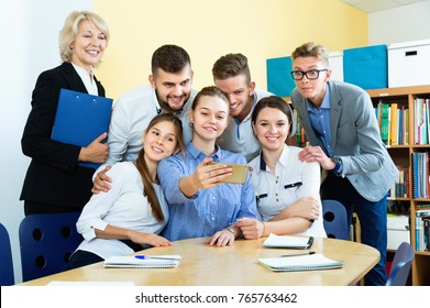 Cheerful Positive Students Female Teacher Making Stock Photo 765763462 ...