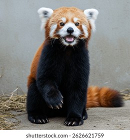 Alegre Panda Rojo Mordisqueando Hoja con Ambiente Juguetón