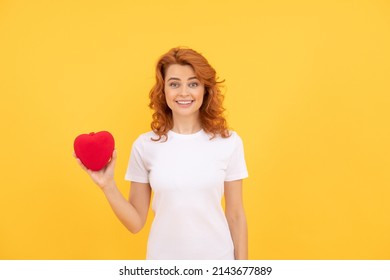 Cheerful Redhead Woman With Love Romantic Gift. Sweetheart. Valentines Sale.