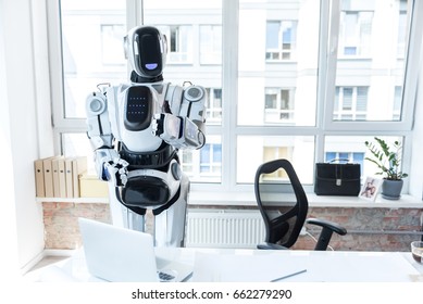 Cheerful Robot Is Enjoying His Day Job