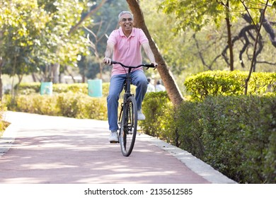 Cheerful senior man having fun riding bicycle at park
 - Shutterstock ID 2135612585