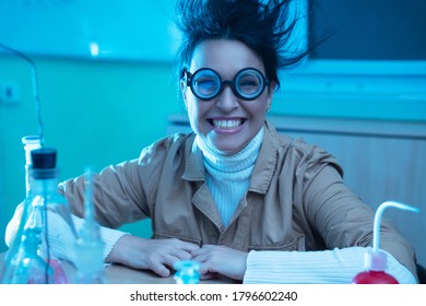 Cheerful And Smiling Chemistry Teacher In Funny Image 