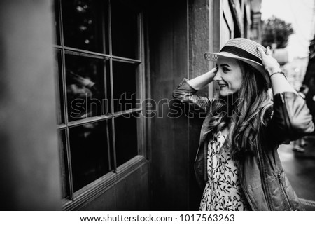 Similar – Happy thin woman with sunglasses and hat smiling while visiting The Rocks in Sydney city, Australia.