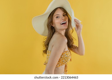 Cheerful And Smiling Woman In A Vintage Sun Protection Hat