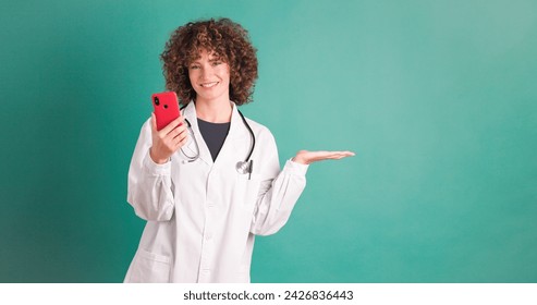 Cheerful woman doctor with smartphone - Powered by Shutterstock