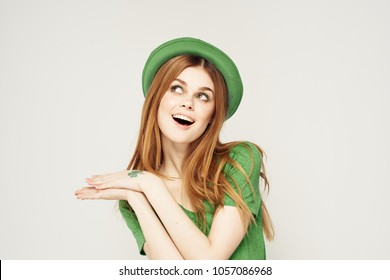  cheerful woman with a hat, St. Patrick's Day, holiday                              