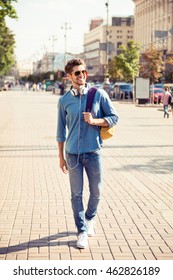 Cheerful Young Man Enjoying Walk The City