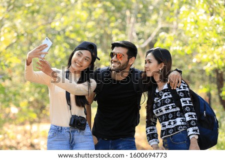 Similar – Image, Stock Photo Young people talking and drinking in summer party