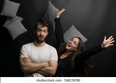 cheerful young people throwing