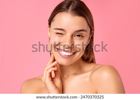 Similar – Image, Stock Photo flashed face of smiling woman with glasses
