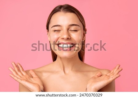 Similar – Image, Stock Photo flashed face of smiling woman with glasses