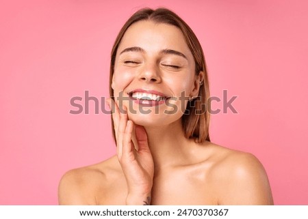 Similar – Image, Stock Photo flashed face of smiling woman with glasses