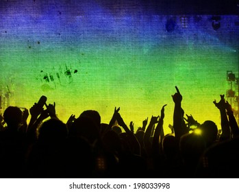 Cheering Crowd And The Colors Of The Brazil Flag - Vintage Photo