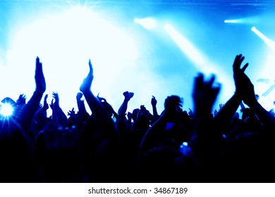 Silhouette People Raise Hand Concert Digital Stock Vector (Royalty Free ...