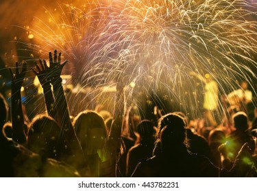 Cheering Crowd Fireworks Stock Photo 443782231 | Shutterstock