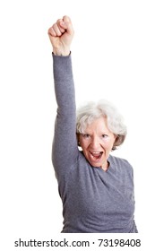 Cheering Old Senior Woman Clenching Her Fist