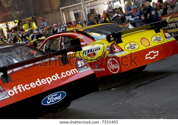 Cheering race car fans at\
today\'s NASCAR promotion (champions week) in Times Square,\
Manhattan -\
NOV-28-2007