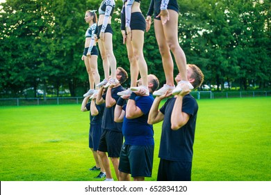 Cheerleader Team Practicing