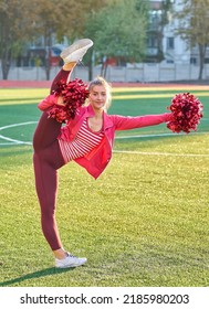 Cheerleaders In Action At The Stadium. Early Morning Workout