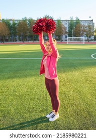 Cheerleaders In Action At The Stadium. Early Morning Workout