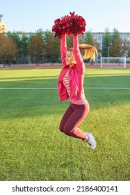 Cheerleaders In Action At The Stadium. Early Morning Workout