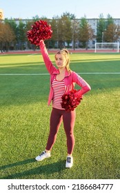 Cheerleaders In Action At The Stadium. Early Morning Workout