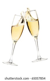 Cheers! Two champagne glasses. Isolated on white