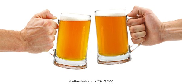 Cheers, Two Glass Beer Mugs Isolated On White