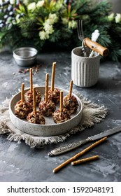 cheese and bacon balls with straw