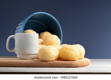 Cheese Bread (pão De Queijo) With Coffee On Blue Background