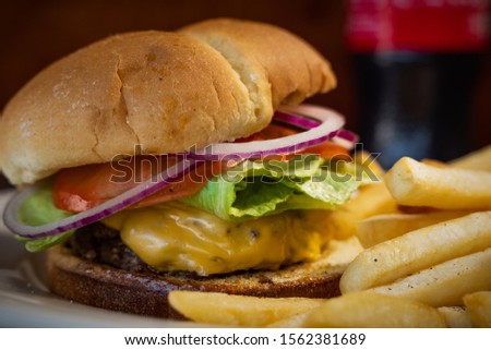 Cheese burger deluxe with French fries 