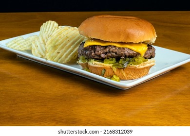 Cheese Burger Top With Relish And  Melted Cheese 