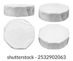 cheese Camembert or Brie in paper package, isolated on white background, clipping path, full depth of field