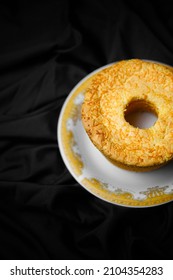 Cheese Chiffon Cake On Black Background