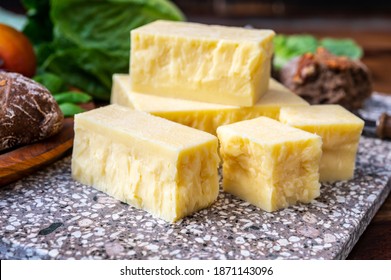 Cheese Collection, Pieces Of Aged British Cheddar Cheese Close Up