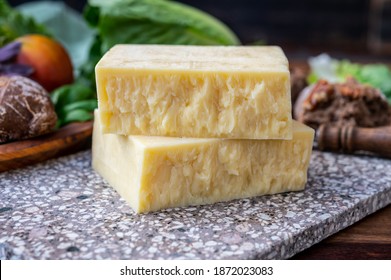 Cheese Collection, Pieces Of Aged British Cheddar Cheese Close Up