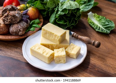 Cheese Collection, Pieces Of Aged British Cheddar Cheese Close Up