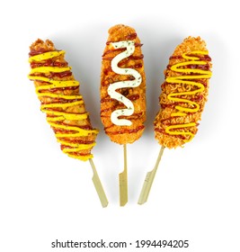 Cheese Corndog 3 Favourite Instant noodles, French fries Potato and Bread Crumbs inside Mozzarella cheese and hotgog style Korean Street Food popular break time menu - Powered by Shutterstock