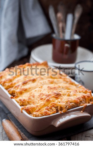 Cheese Crusted Crepe Bake, copy space for your text