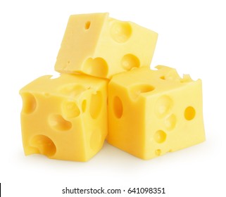 Cheese Cube Slices Isolated On A White Background