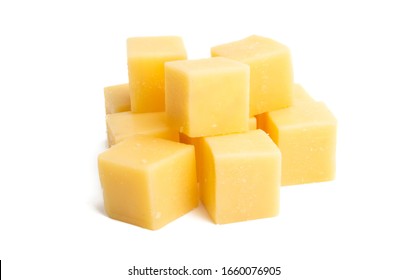 Cheese Cubes Isolated On White Background