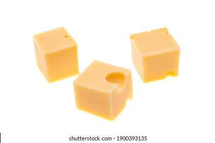 Cheese Cubes Isolated On White Background