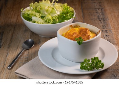 Cheese Egg Souffle On Rustic Cloth On A Wooden Background