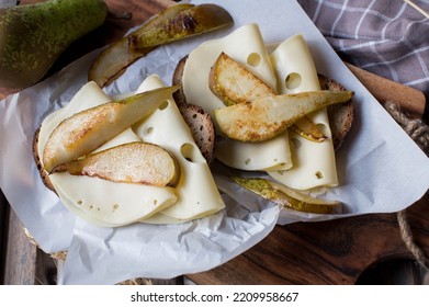 Cheese And Fruit Sandwich With Edam Cheese, Roasted Pears And Toasted Sourdough Bread