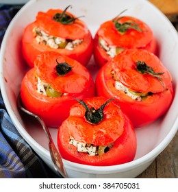 Cheese And Green Olive Stuffed Tomatoes, Square