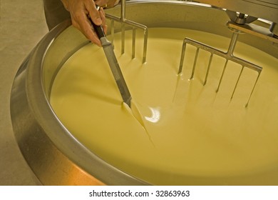 A Cheese Maker Testing The Whey