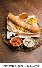 Cheese Masala Dosa Recipe With Sambar And Chutney, Selective Focus